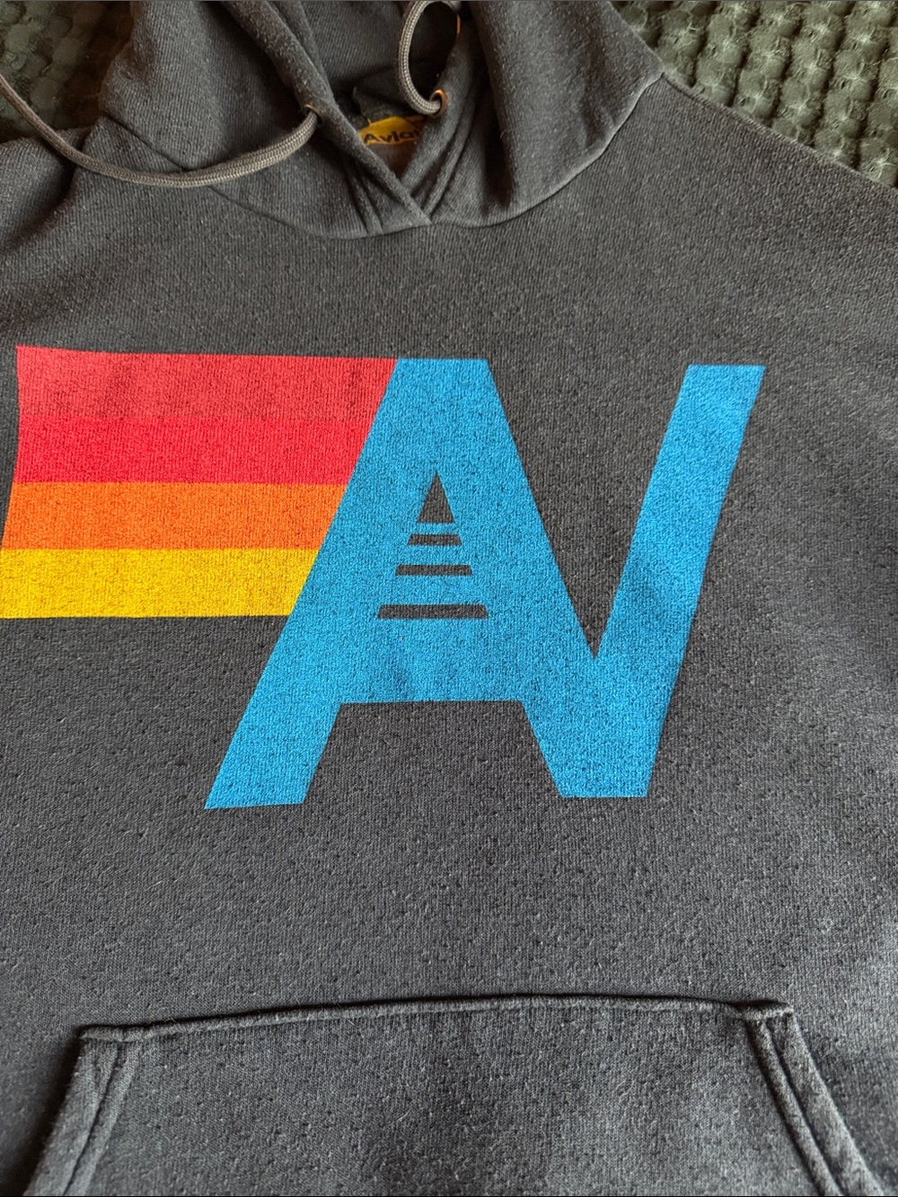 Aviator Nation AV Logo Rainbow Stripe Hoodie Charcoal XS (Oversized) - Picture 7 of 7